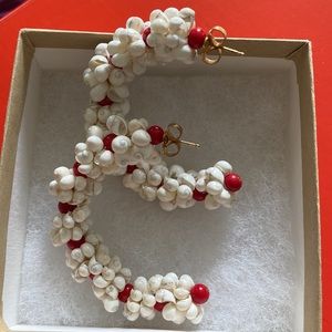 Brinker and Eliza white and red shell earrings. NEVER WORN